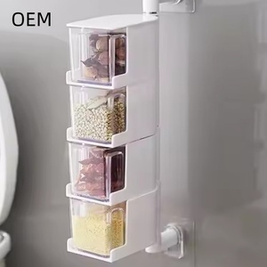 Vente en gros de boîte d'assaisonnement murale en plastique ensemble de rangement pour cuillères boîte à épices organisateur d'outils de rangement pour la cuisine rotatif multicouche - Product Image 3