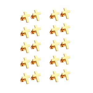 Boucles d'oreilles clous plaquées or 18 carats en acier inoxydable pour femmes, bijoux de mode minimalistes, croix, style punk hip-hop, vente en gros - Product Image 2