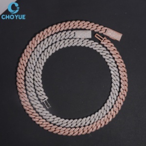 Cadena Cubana de Plata de Ley 925 con Moissanita, Chapada en Oro Rosa, Eslabones Completamente Pavimentados, Lujosa, Unisex, para Uso Diario, 13MM - Product Image 1