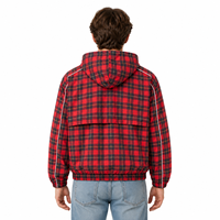 Veste Anorak Homme Personnalisée Rouge à Carreaux avec Capuche et Demi-Zip, Style Vintage, Coupe-Vent d'Extérieur avec Écussons Brodés