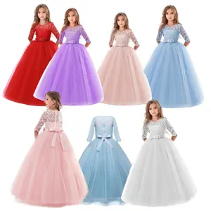 Vestido de manga larga para niños, vestido de niña, ropa de fiesta, vestidos infantiles para niñas formales, vestido de niña de 5 años con flores de boda