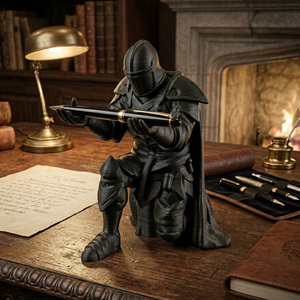 Porte-stylo Chevalier Médiéval Imprimé en 3D 2026, Statue de Guerrier Noir et Argent, Organisateur de Bureau Créatif, Décoration de Bureau, Cadeau de Papeterie - Product Image 1