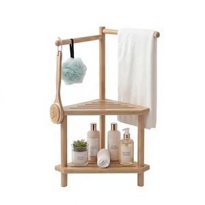 Taburete de Ducha de Bambú con Toallero y Estante de Almacenamiento de Madera Sólida para Artículos de Cuidado Personal - Product Image 3
