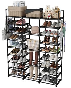다기능 독립형 블랙 확장형 금속 신발장 캐비닛 사이드 백 행거 포함 - Product Image 1