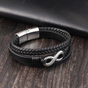 Classic Design High Quality Stainless Steel <strong>Infinity</strong> Charm Genuine Leather Men <strong>Bracelet</strong> - Product Image 4