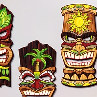 Ensemble de 4 masques Tiki en bois à suspendre au mur, style hawaïen et africain, plaque décorative pour porche, ferme, maison