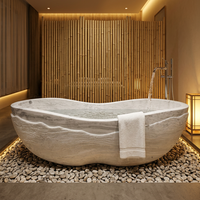 Baignoire autoportante de luxe JUNREN en marbre veiné noir pour hôtels européens, fonction de trempage, avec drain – Formes ovales/rectangulaires/rondes