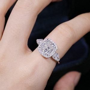Anillo de Diamantes de Lujo con Diamantes de Corte Cojín de 5 Quilates, Anillo Abierto con Diamantes de Princesa, Estilo Celebridad de Internet - Product Image 6