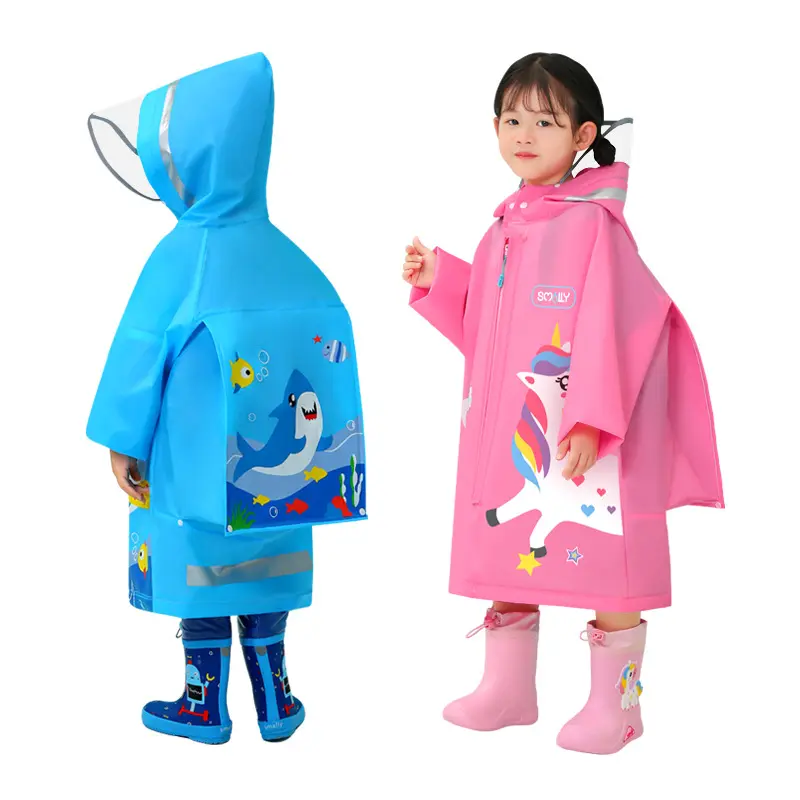 Child PU 100% polyester waterproof kids printed rain coat kids rain jacket girl's raincoat