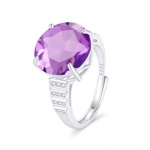 Anillo ajustable de 8 gemas de amatista natural de alta calidad, plata de ley 925, joyería que no se deslustra, regalo de aniversario para esposa - Product Image 1