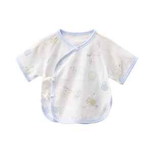 Suéter de punto de media espalda para bebé, top de malla de algodón puro, diseño estampado de verano de 0 a 3 meses, body de punto de manga corta - Product Image 1