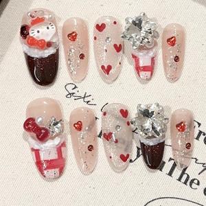 <span class=keywords><strong>Uñas</strong></span> postizas acrílicas hechas a mano largas navideñas de lujo con accesorios de diamantes de imitación Prensa de alta calidad en las <span class=keywords><strong>uñas</strong></span> Diseño elegante - Product Image 2