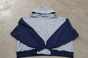 Sudadera con capucha y cremallera extragrande personalizada para hombre, gris, azul marino, con estampado de letras, manga raglán, estilo urbano, para otoño, de forro polar - Product Image 6