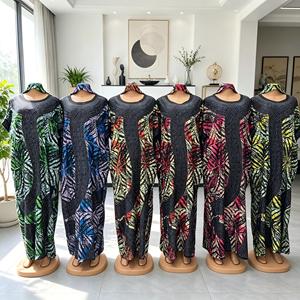 Vestidos Africanos Elegantes para <span class=keywords><strong>Mujer</strong></span>, Kaftán Maxi de Lujo con Bordado, Manga de Encaje, Seda de Leche, Jalabiya Abaya con Bufanda - Product Image 5