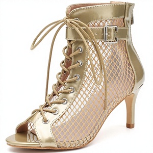 EVKOODANCE Sandali Donna in Ecopelle e Rete, Stivaletti Estivi <span class=keywords><strong>con</strong></span> Cerniera, Punta Aperta, <span class=keywords><strong>Lacci</strong></span> e Cinturino <span class=keywords><strong>con</strong></span> Fibbia, Tacco a Rocchetto, Comodi e Sexy - Product Image 1