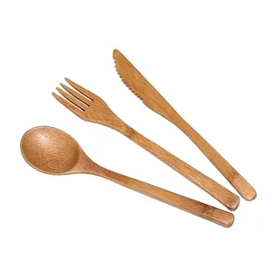 Custom Design Travel Portable Lunch and Dinner Tableware Foods Serving fork knife spoon Bamboo Cutlery Sets