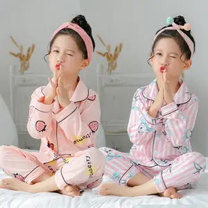 Хлопковая пижама унисекс, одежда для сна для детей, для мальчиков и девочек, плотно прилегающая пижама с длинным рукавом и пуговицами, комплект из 2 предметов
