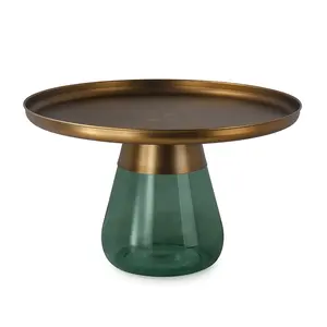 New Design Modern Colorful Cheap Small Brass Round Glass Bell Coffee Side Table For Living Room