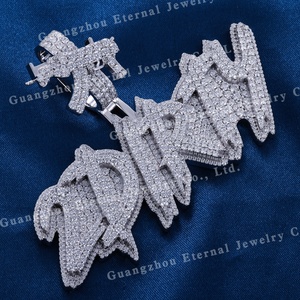 Liontin Hip Hop Berlian Moissanite VVS Custom Perak S925 Emas Solid 9k 10k 14k 18k Huruf Kursif Bertabur Batu - Product Image 3