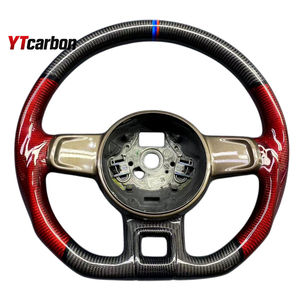 YTcarbon para <span class=keywords><strong>Beetle</strong></span> <span class=keywords><strong>Cabrio</strong></span>, piezas de automóvil, accesorios de Interior de coche, estilo de carreras, volante de fondo plano de fibra de carbono Real personalizado - Product Image 1