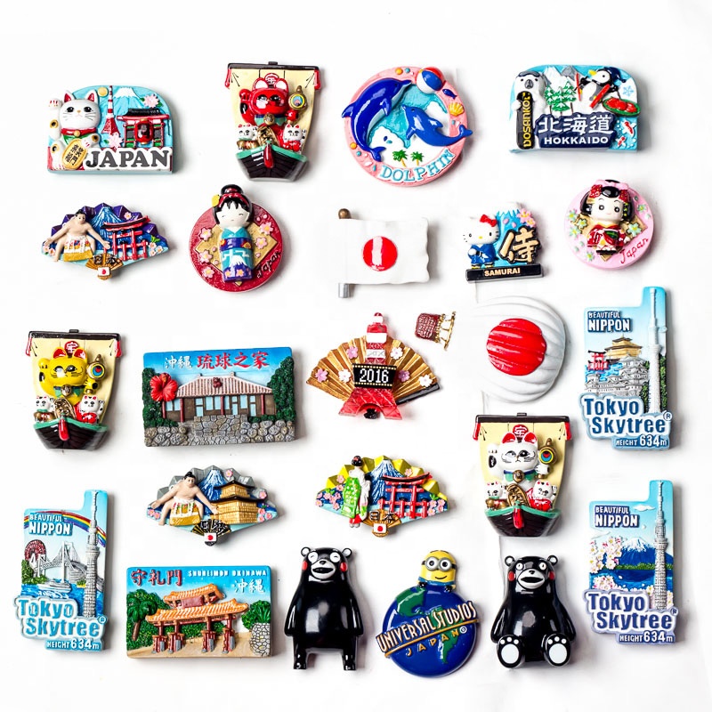 Wholesale 3D Japan Tourist Souvenirs Customized Resin Fridge Magnets Cat Flag Refrigerator Magnet For Hot-Sale Home decoration