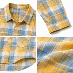 Chemises en flanelle personnalisées OEM/ODM pour hommes, <span class=keywords><strong>jaune</strong></span> et bleu, chemise à carreaux pour hommes, coton brossé, manches longues, <span class=keywords><strong>surchemise</strong></span> décontractée, logo personnalisé - Product Image 4