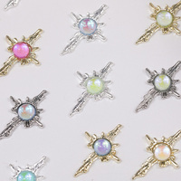 Nouvelles décorations pour ongles en alliage, style punk, avec strass, motifs soleil, croix et étoile à 4 branches, en 3D