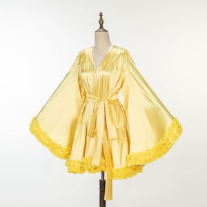 Bata de baño de manga larga para mujer, lencería corta, batas nupciales para novia, para sesiones de fotos de maternidad - Product Image 3