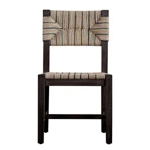 Wholesale Wood Brown Black Woven Rope Seat and Back Chair