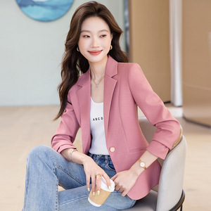 Women's Blazer Beige Solid Color Polyester Anti-Wrinkle Professional Formal Wear - Product Image 3