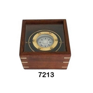 Brújula de cardán en caja de madera, producto Vintage de fabricación de brújula de latón para inspección y decoración - Product Image 3