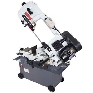 Sierra de cinta horizontal semiautomática para metales pequeños con cilindro hidráulico y transmisión por correa de tubo de aluminio y madera metálica - Product Image 1