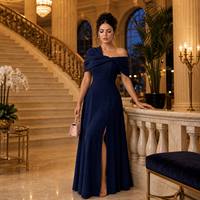 Robe de soirée élégante pour femme, sans bretelles, col asymétrique, taille ajustée, fente haute, coupe trapèze, écologique, idéale pour les événements professionnels