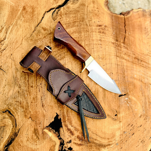 Cuchillo de Camping con Mango de Madera y Hoja Recta, Acero Inoxidable, Funda de Cuero, Cuchillo de Bolsillo para Supervivencia al Aire Libre, OEM - Product Image 1