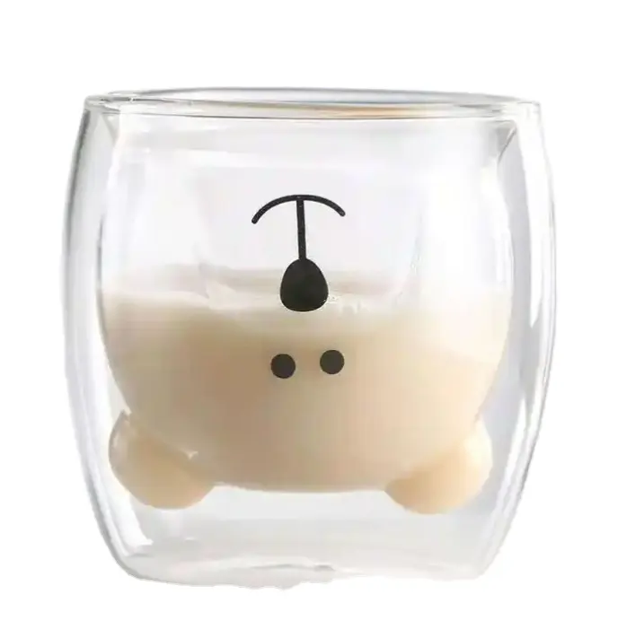 두 배 thermostable 유리제 곰 컵 만화 창조적인 커피 주스 우유 유리 220ml 230ml 270ml