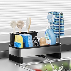 Support de rangement moderne pour évier de <span class=keywords><strong>cuisine</strong></span>, en acier inoxydable, anti-rouille, avec porte-éponge et porte-brosse simple, égouttoir - Product Image 2