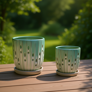 Juego de Macetas de Cerámica MDJ, Redondas, Verdes y Blancas, Estilo Americano Moderno, Macetas para Interiores y Exteriores con Orificio de Drenaje, para Uso en el Hogar y el Jardín - Product Image 2