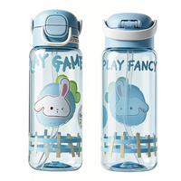 Bouteille d'eau portable en plastique sans BPA, écologique, avec bouton de fermeture à clapet, paille et poignée, idéale pour les voyages, les activités de plein air et l'école