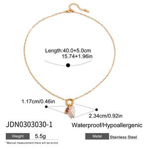 J & D 18K oro Acero inoxidable deslustre vidrio de color libre perla de agua dulce circón colgante collar de piedra natal - Product Image 6