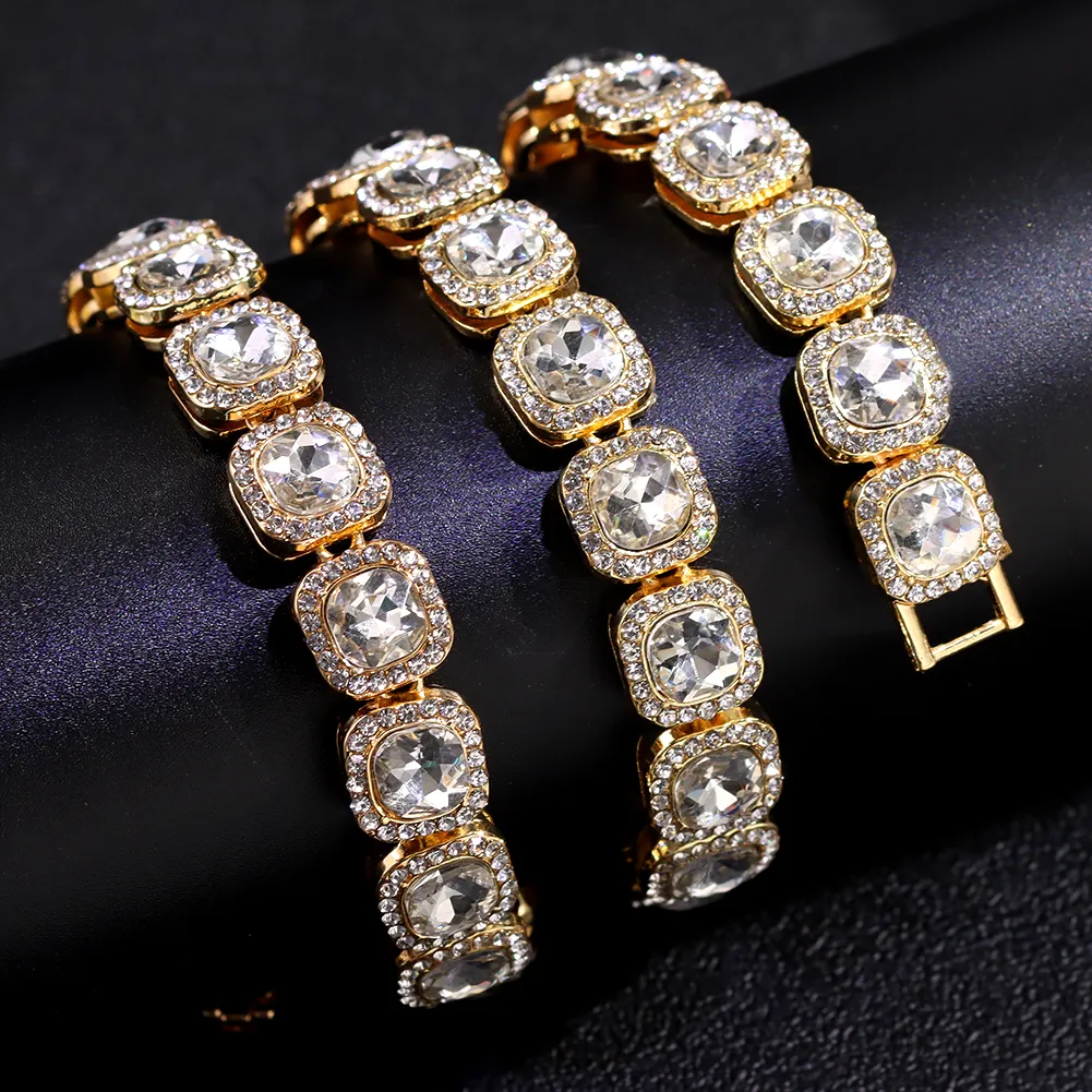 Hip Hop Iced Out Square CZ Diamond Tennis Cuban Link Chain Jewelry Trendy Gold Plated Bling Tennis Choker Necklace For Women Men