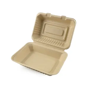 100% Natuurlijke Biologisch Afbreekbare Wegwerp Suikerriet Clamshell Lunchbox Aanpasbare Vierkante Vorm Composteerbare Bagasse Verpakking