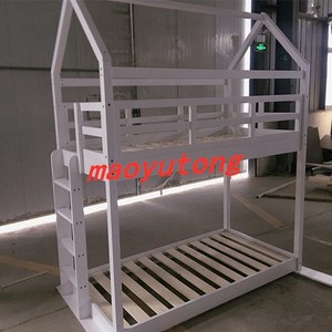 White Wooden House Shape Bunk Bed With <b>Ladder</b> For Children Bedroom Furniture - Product Image 2