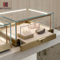 Vitrine à bijoux avec tiroir coulissant, éclairage LED rose, vitrine en verre sans cadre pour boutique de joaillerie fine