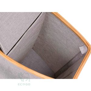 Panier à linge en tissu Oxford et bambou, pliable, avec poignées, pour chambre, salle de bain, dortoir - Product Image 3