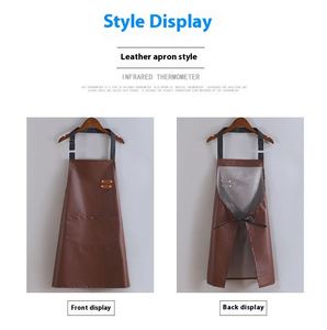 High-End Soft Leather Pu Bib <b>Apron</b> Men Women Fashionable Waterproof Oil-Proof Design for <b>Kitchen</b> Cooking Work Waist New - Product Image 4