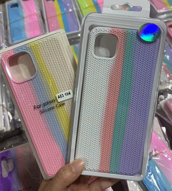 High Quality Braided Pattern Rainbow Microfibre Soft Touch Liquid Silicone Mobile Phone Case for Samsung Galaxy A12,A22 5G,A32