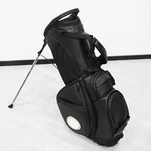 Özel logo beyaz nakış siyah disk golf kulübü çanta PU deri 5 bölücüler golf stand çantası