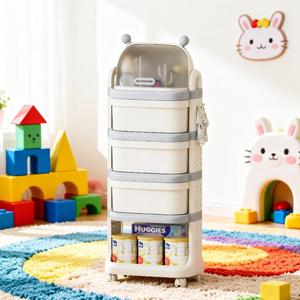 Rak Penyimpanan Plastik Modern 5 Tingkat dengan Laci dan Roda, Rak Organizer PP untuk Kamar Bayi, Mainan Anak, Kamar Tidur, Rumah - Product Image 4
