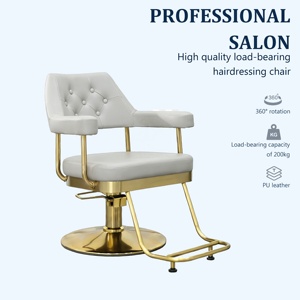 Silla de Estilismo Moderna de Lujo Sulin, Dorada, con Botones Grises, Respaldo Hueco, Fácil de Limpiar, Mueble de Peluquería - Product Image 1