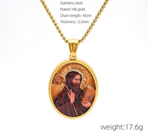 Collier pendentif religieux avec chaîne à maillons pour femmes et hommes, plaqué or 18 carats, acier inoxydable, ovale, Jésus, Vierge <span class=keywords><strong>Marie</strong></span> catholique - Product Image 5